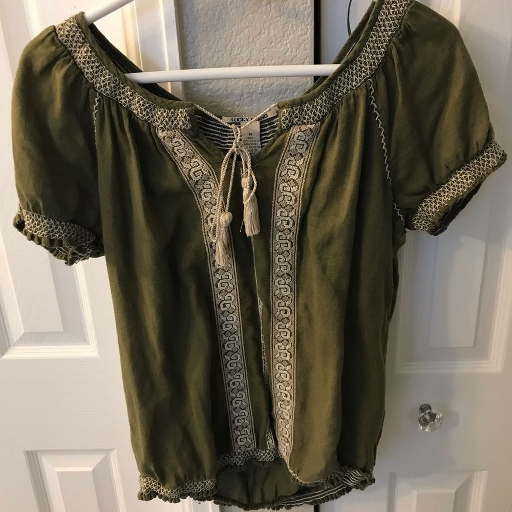 Lucky Brand Olive Peasant Blouse